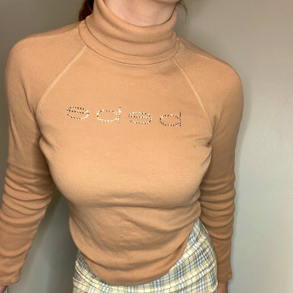 BEBE rhinestone turtleneck crop